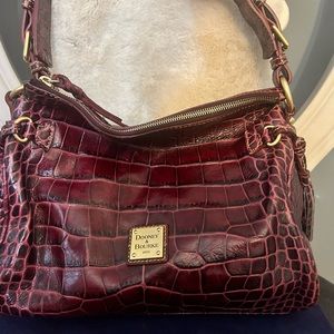 Dooney and Bourke Satchel handbag crocodile print Burgundy Red with tassels